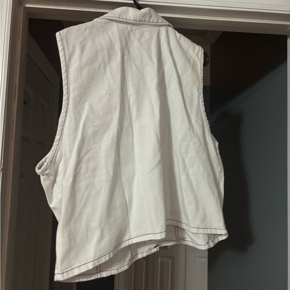 Vintage 1990s “Fore Warned” White Denim Vest - Picture 2 of 4